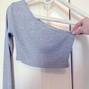 Light gray off the shoulder crop top